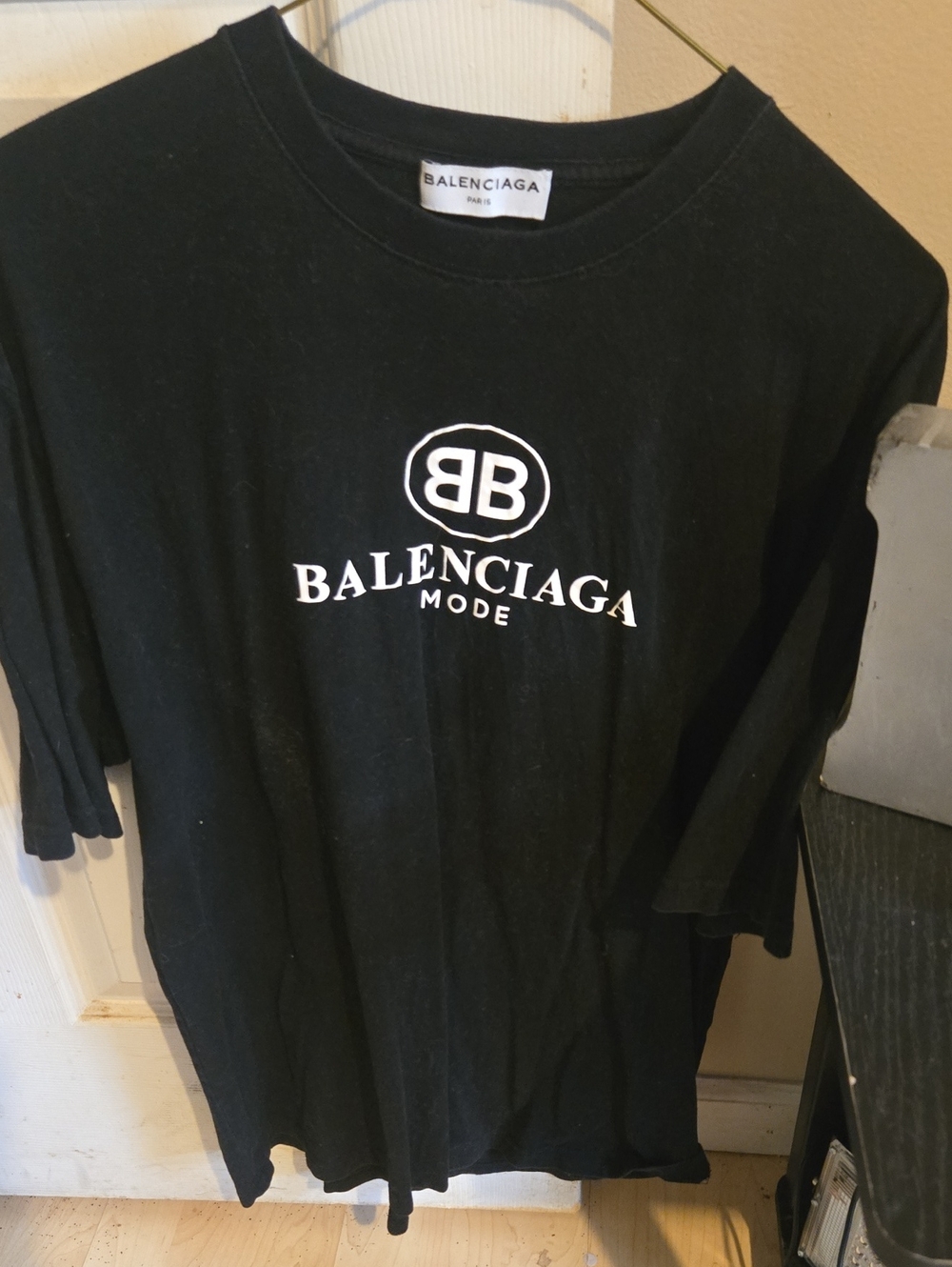 Balenciaga Black T-Shirt with White Logo, Size M